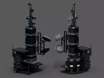 Scifi tower station building exterior futuristic  Low-poly 3D model