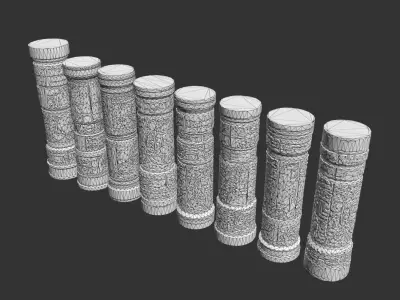 Low poly Black Mayan Temple Pillars 230812 Low-poly 3D model
