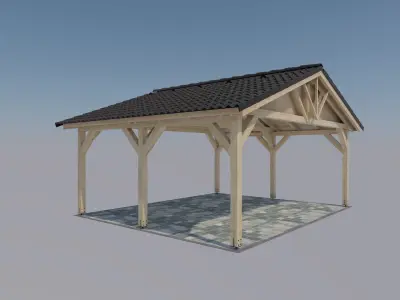 wooden carport 5x6 tiled 3D model