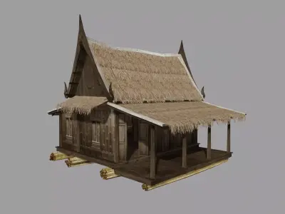 Floating house Low-poly 3D model