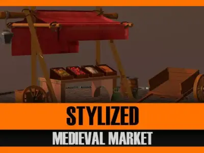 Stylized Medieval Marketplace Low-poly 3D model