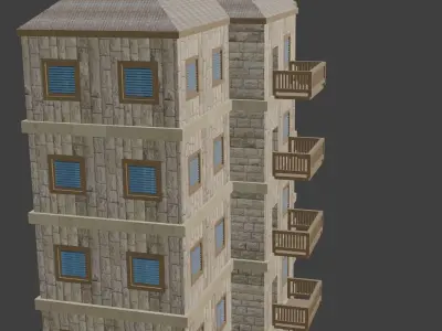 House Model 5 building Low-poly 3D model
