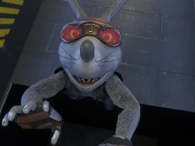 Steampunk Motorbike Mouse Character animated Low-poly 3D model