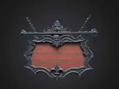 Medieval hanging shop sign 3D model