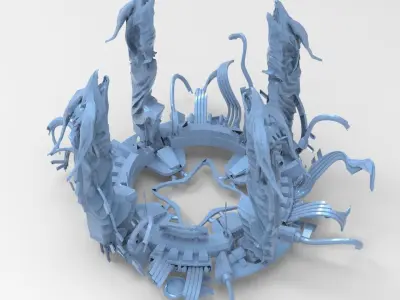 Dragon portal sci fi hedron collider array base Low-poly 3D model
