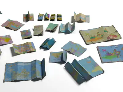 Folded Map Low-poly 3D model