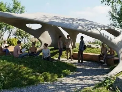 Futuristic Organic Pavilion Modern Concrete Shelter Low-poly 3D model