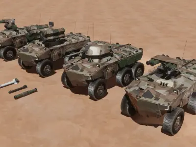 Sci-fi APC collection desert camouflage 3D model
