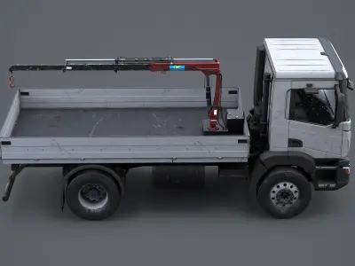  Realistic Flatbed Truck with Loader Crane Aged and Rusted 