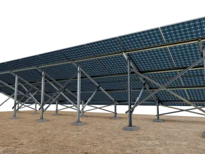 Lowpoly Ground Mounted Solar Panels-11 Rows of PV Modules Low-poly 3D model