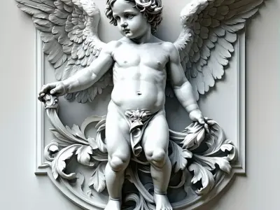 Cherub Relief Sculpture HighDetail 3D Model Low-poly 3D model
