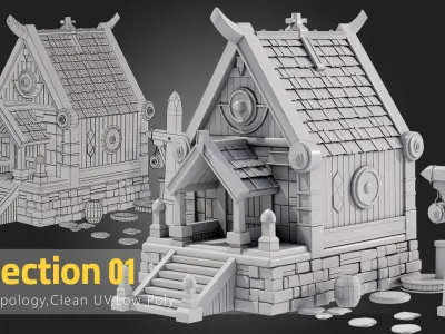 Vikings House Kitbash Low-poly 3D model