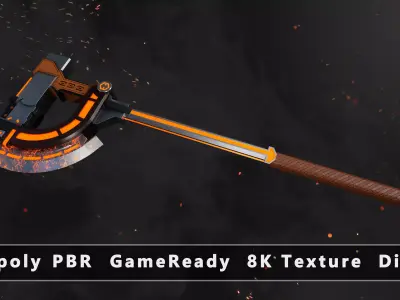 Future Sci-Fi Axe Game-Ready Low-poly 3D model