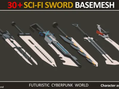 30 SCI FI SWORD BASEMESH  Low-poly 3D model