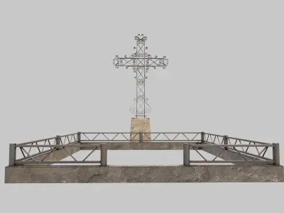 Fenced Grave With Ornate Cross Low-poly 3D model