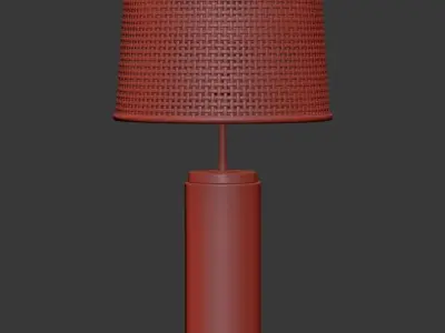 Wooden rattan table lamp 3D model