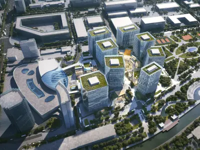 Modern Business District with Park and Cultural Center 3D model