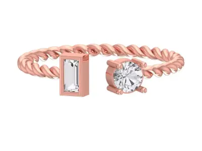 Light Weight Round Baguette stone Twisted Band Ring 3D print model