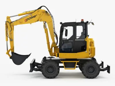 Wheeled Mini Excavator 3D model