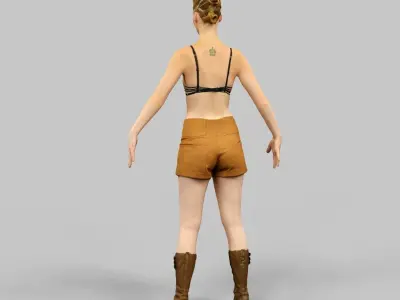 Girl in Brown Shorts and Bra Rigged Low-poly 3D model