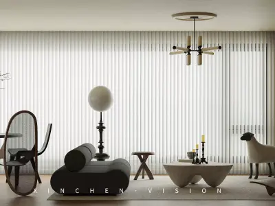 Living Room and Kitchen with Dinning Set Low-poly-129 Low-poly 3D model