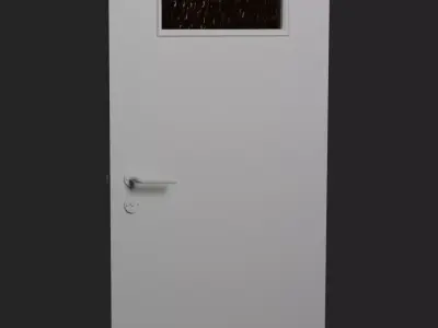 White bathroom door with a glass pane Free low-poly 3D model