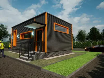 a container style building 3D model