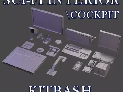 Scifi spaceship Cockpit interior kitbash asset 3D model