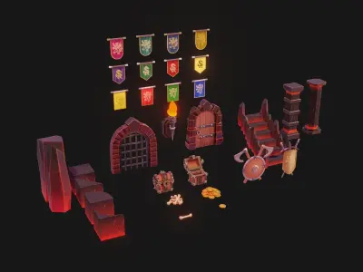 Modular Stylized Dungeon Kit Low-poly 3D Model Low-poly 3D model