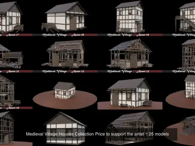  Medieval Village Houses Collection Price to support the artist  3D Model Pack