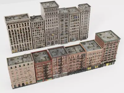 City apartment building package Low-poly 3D model