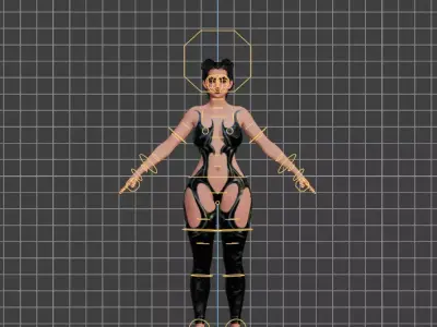 Rigged Futuristic Female Character  Biomechanical Black Suit 3D model