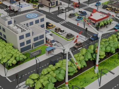 Low-poly city Low-poly 3D model