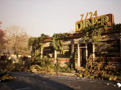 Post Apocalyptic American Diner Environment Low-poly 3D model