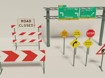Road Signs Pack Low-poly 3D model