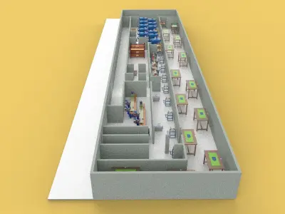 PRODUCTION LINE LAYOUT WORKSHOP FACTORY INDUSTRIAL FLOOR PLAN 3D model