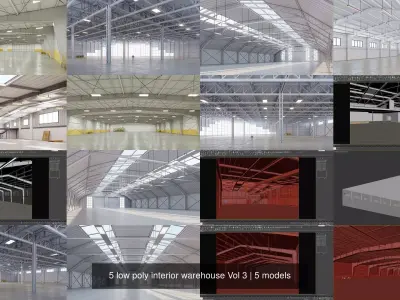 5 low poly interior warehouse Vol 3 3D Model Pack