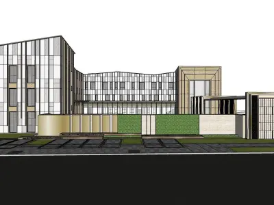 central education building along water front 3D model