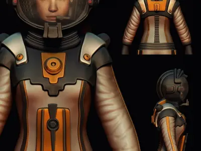 Astronaut female in spacesuit 3D model