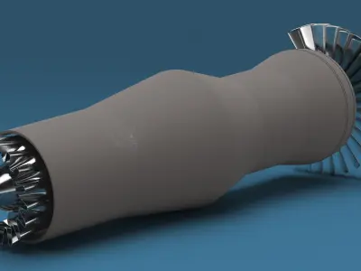  Rotor and Shaft Jet Engine Turbine in Cutaway 