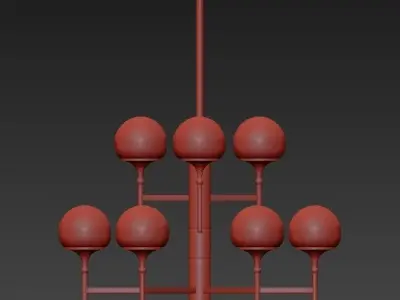 Wide Aged Brass 9 Light Chandelier 3D model
