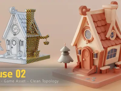 16 Stylized Building - kitbash Low-poly 3D model