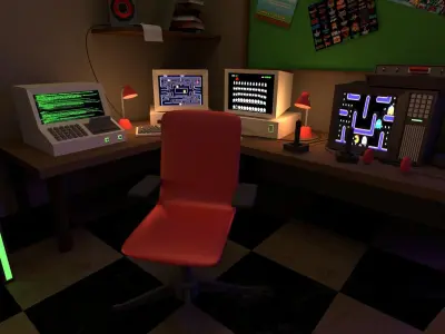 low poly 90S RETRO GAMING AND HACKER ROOM  Free 3D model