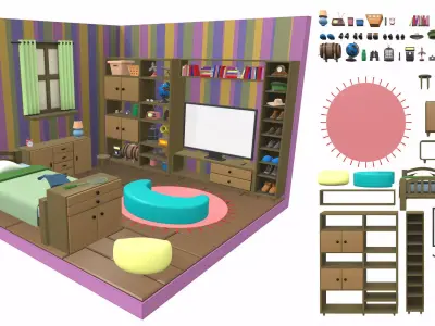 Isometric cartoon bedroom 04 3D model