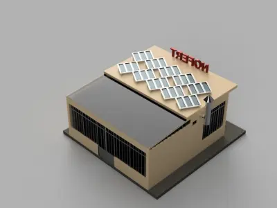Factory building with solar panels on roof 3D model