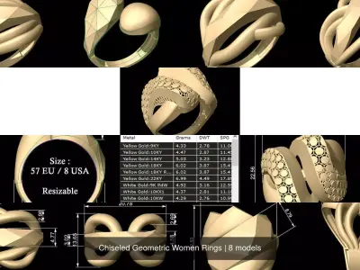 Chiseled Geometric Women Rings 3D Model Pack