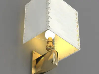 Wall Sconce  Polished Unlacquered Brass  Goatskin  3D model