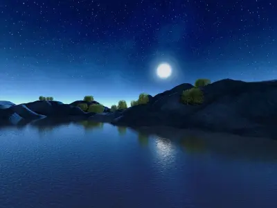 night forest scene valley mountain grassland plain river 3D model