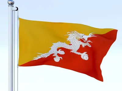 Animated Kingdom of Bhutan Flag Low-poly 3D model