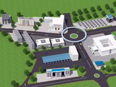 sky view  small citty Low-poly 3D model